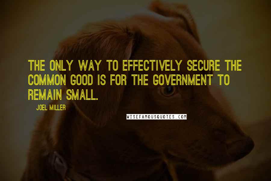 Joel Miller Quotes: The only way to effectively secure the common good is for the government to remain small.