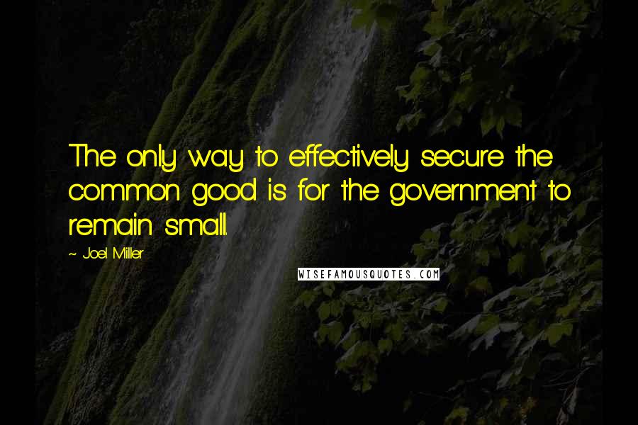 Joel Miller Quotes: The only way to effectively secure the common good is for the government to remain small.