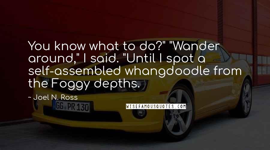 Joel N. Ross Quotes: You know what to do?" "Wander around," I said. "Until I spot a self-assembled whangdoodle from the Foggy depths.