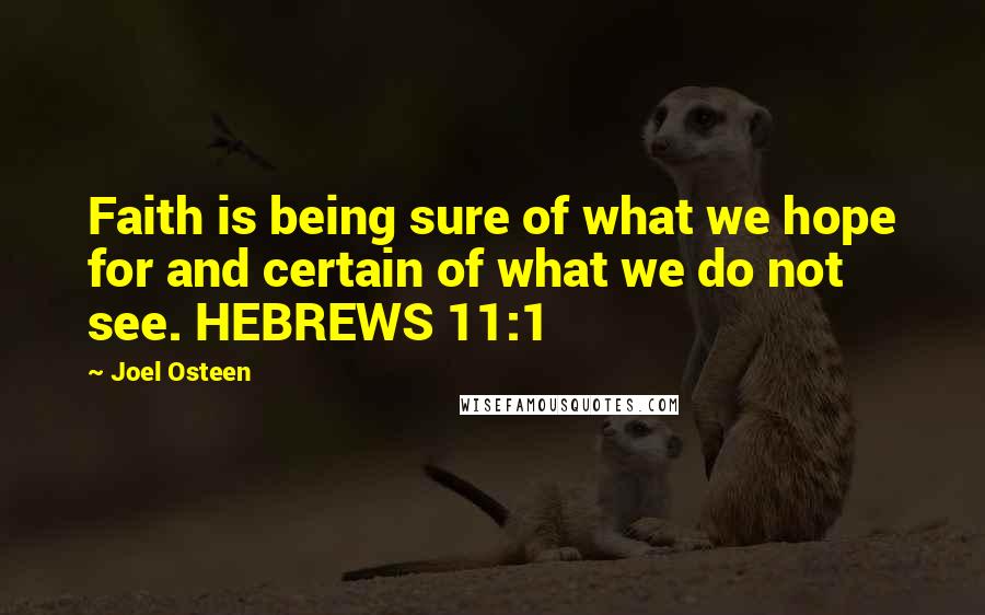 Joel Osteen Quotes: Faith is being sure of what we hope for and certain of what we do not see. HEBREWS 11:1