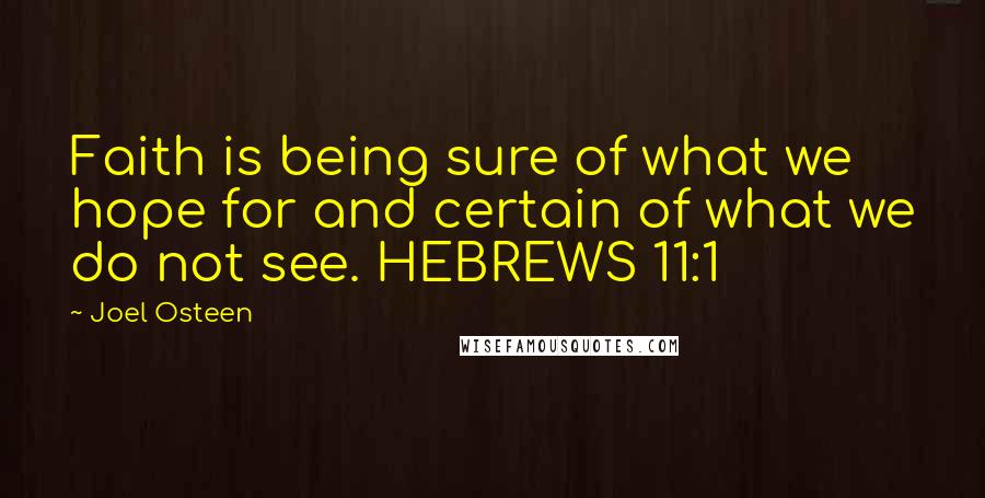 Joel Osteen Quotes: Faith is being sure of what we hope for and certain of what we do not see. HEBREWS 11:1