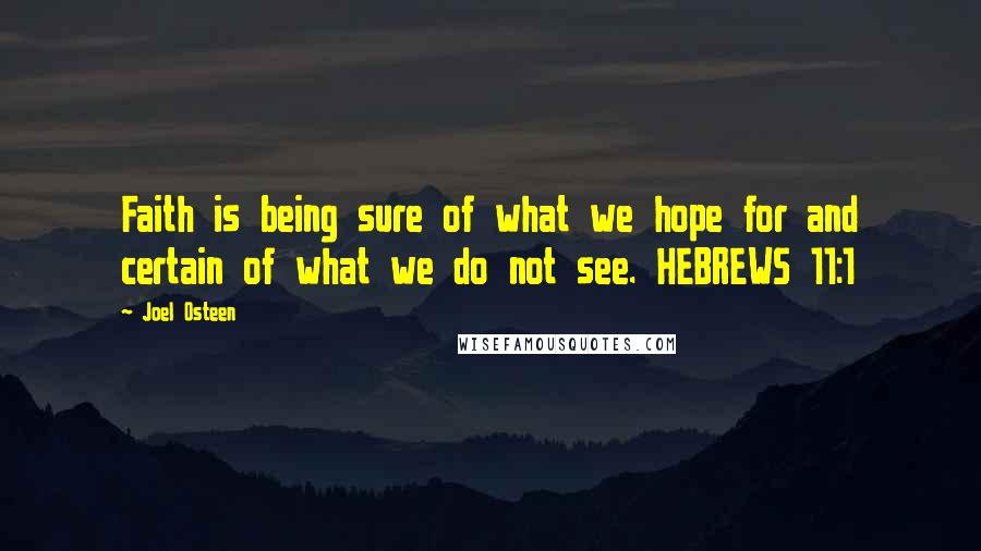Joel Osteen Quotes: Faith is being sure of what we hope for and certain of what we do not see. HEBREWS 11:1