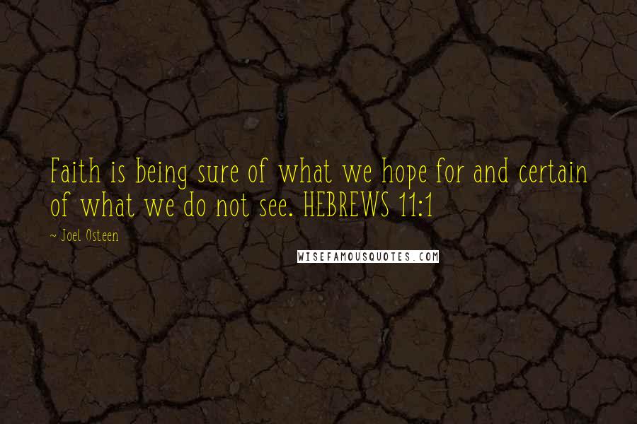 Joel Osteen Quotes: Faith is being sure of what we hope for and certain of what we do not see. HEBREWS 11:1