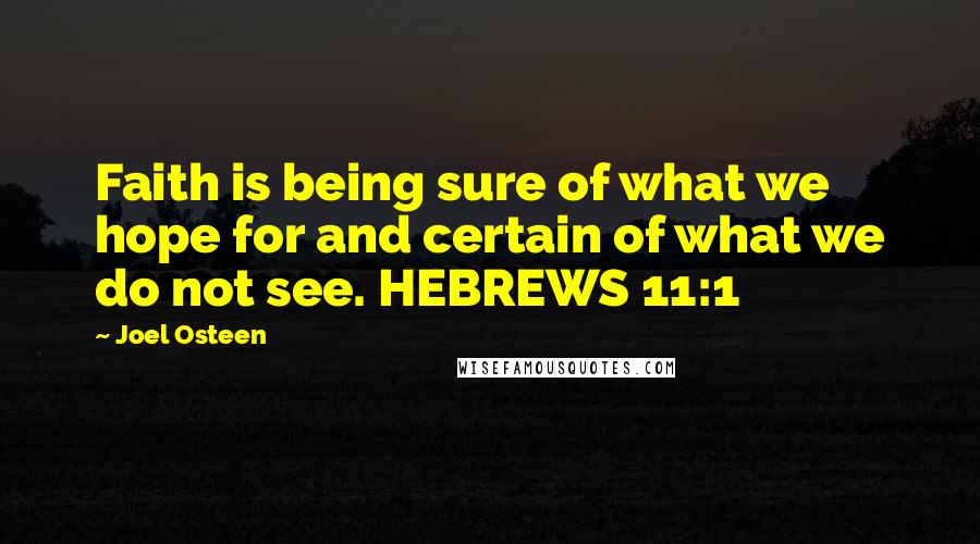 Joel Osteen Quotes: Faith is being sure of what we hope for and certain of what we do not see. HEBREWS 11:1