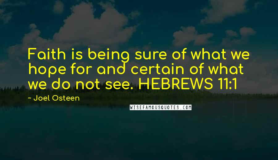 Joel Osteen Quotes: Faith is being sure of what we hope for and certain of what we do not see. HEBREWS 11:1