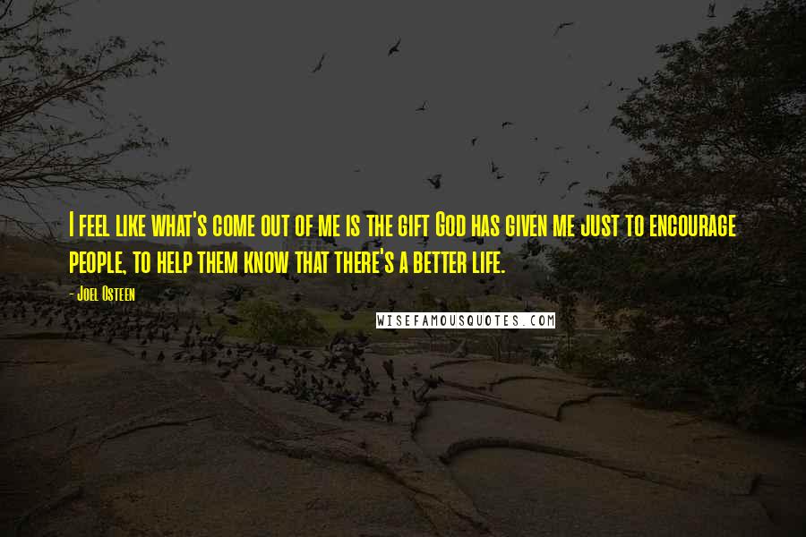 Joel Osteen Quotes: I feel like what's come out of me is the gift God has given me just to encourage people, to help them know that there's a better life.