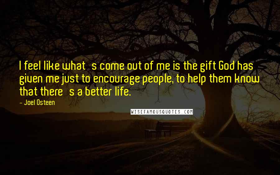 Joel Osteen Quotes: I feel like what's come out of me is the gift God has given me just to encourage people, to help them know that there's a better life.