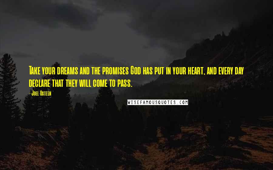Joel Osteen Quotes: Take your dreams and the promises God has put in your heart, and every day declare that they will come to pass.