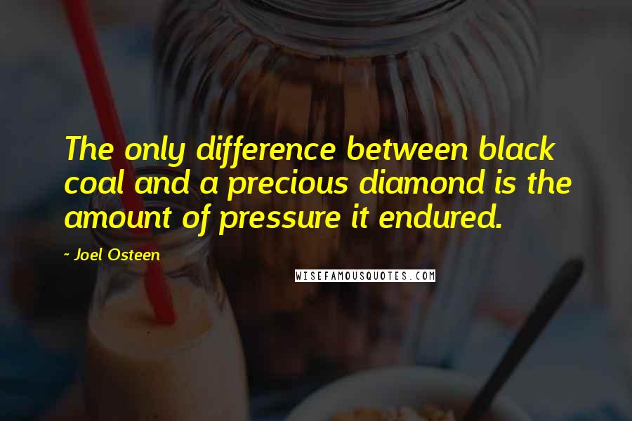 Joel Osteen Quotes: The only difference between black coal and a precious diamond is the amount of pressure it endured.