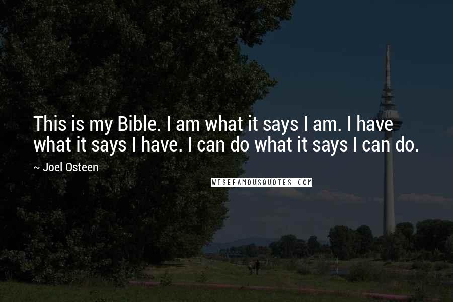 Joel Osteen Quotes: This is my Bible. I am what it says I am. I have what it says I have. I can do what it says I can do.