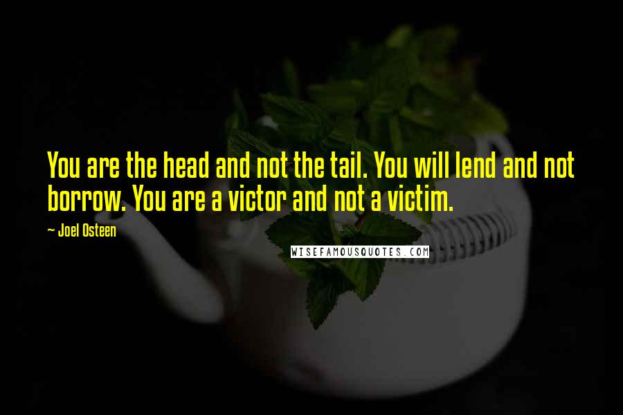 Joel Osteen Quotes: You are the head and not the tail. You will lend and not borrow. You are a victor and not a victim.