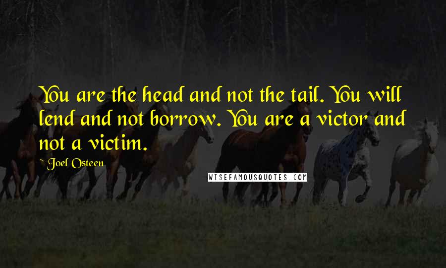 Joel Osteen Quotes: You are the head and not the tail. You will lend and not borrow. You are a victor and not a victim.