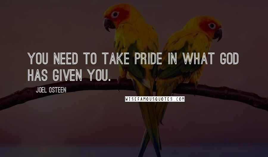 Joel Osteen Quotes: You need to take pride in what God has given you.