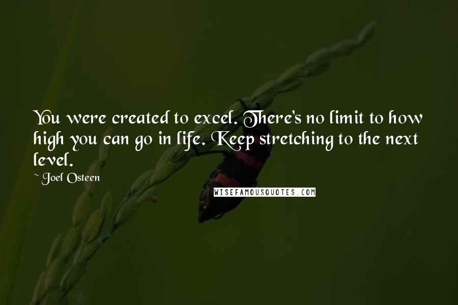 Joel Osteen Quotes: You were created to excel. There's no limit to how high you can go in life. Keep stretching to the next level.