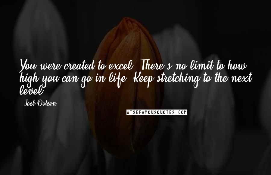 Joel Osteen Quotes: You were created to excel. There's no limit to how high you can go in life. Keep stretching to the next level.