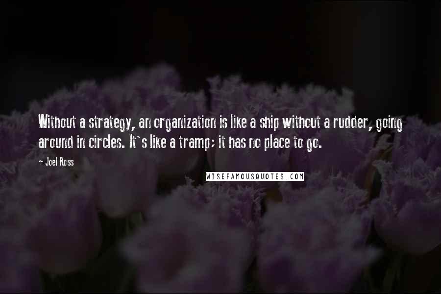 Joel Ross Quotes: Without a strategy, an organization is like a ship without a rudder, going around in circles. It's like a tramp; it has no place to go.