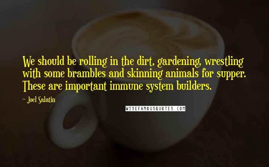 Joel Salatin Quotes: We should be rolling in the dirt, gardening, wrestling with some brambles and skinning animals for supper. These are important immune system builders.