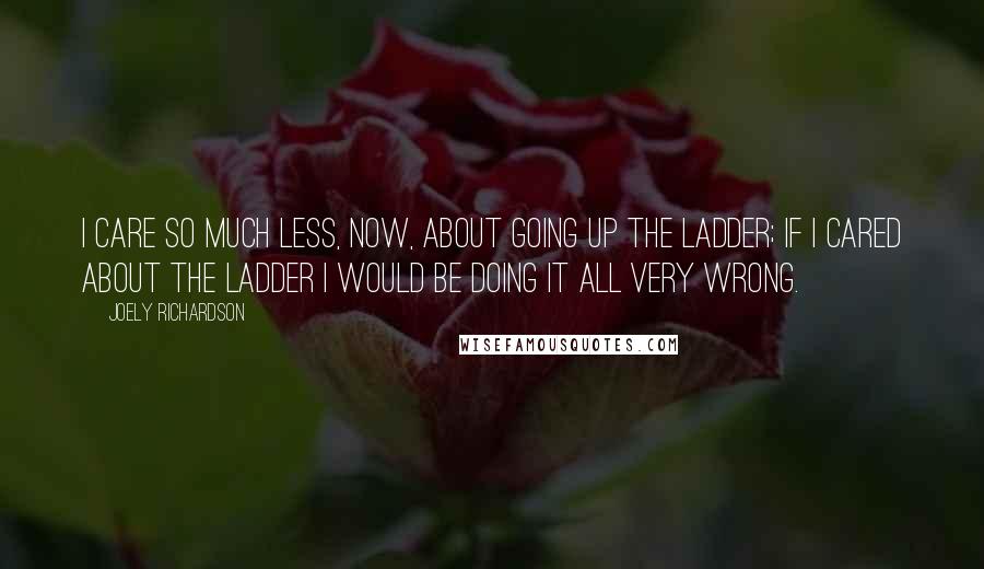 Joely Richardson Quotes: I care so much less, now, about going up the ladder; if I cared about the ladder I would be doing it all very wrong.