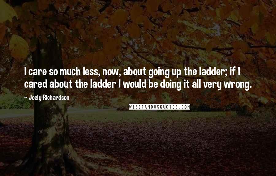Joely Richardson Quotes: I care so much less, now, about going up the ladder; if I cared about the ladder I would be doing it all very wrong.
