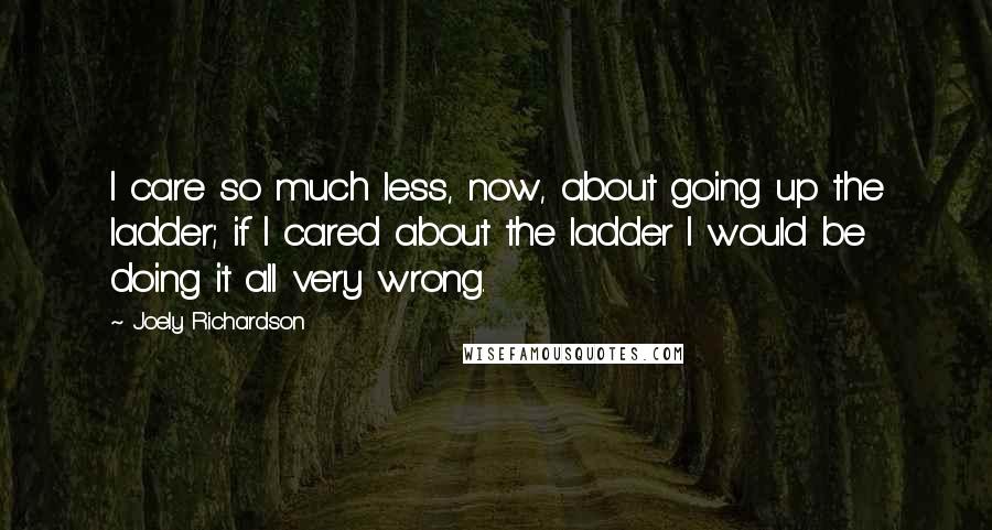 Joely Richardson Quotes: I care so much less, now, about going up the ladder; if I cared about the ladder I would be doing it all very wrong.