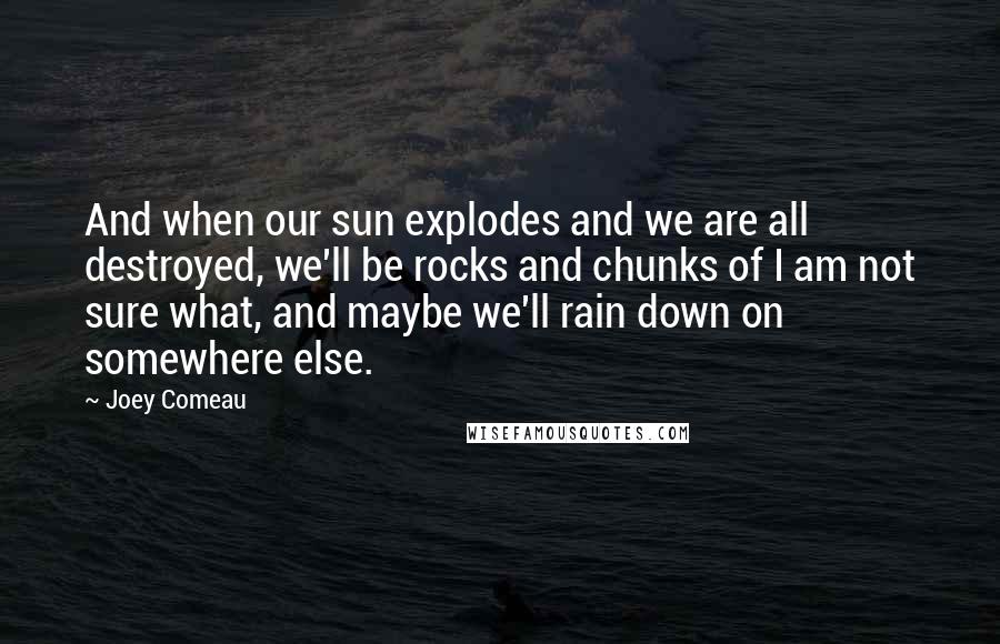 Joey Comeau Quotes: And when our sun explodes and we are all destroyed, we'll be rocks and chunks of I am not sure what, and maybe we'll rain down on somewhere else.