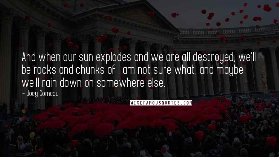 Joey Comeau Quotes: And when our sun explodes and we are all destroyed, we'll be rocks and chunks of I am not sure what, and maybe we'll rain down on somewhere else.