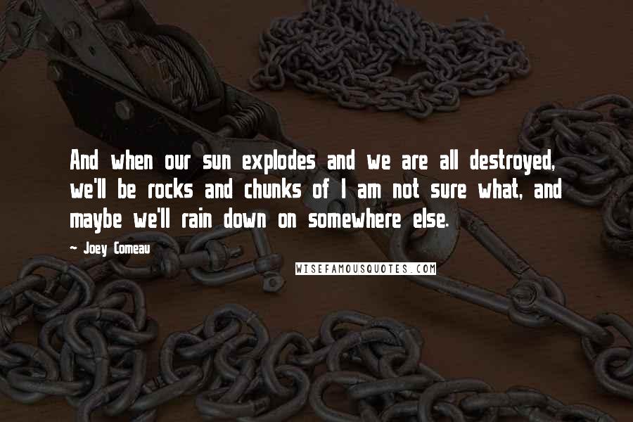 Joey Comeau Quotes: And when our sun explodes and we are all destroyed, we'll be rocks and chunks of I am not sure what, and maybe we'll rain down on somewhere else.