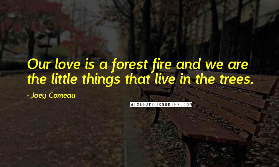 Joey Comeau Quotes: Our love is a forest fire and we are the little things that live in the trees.