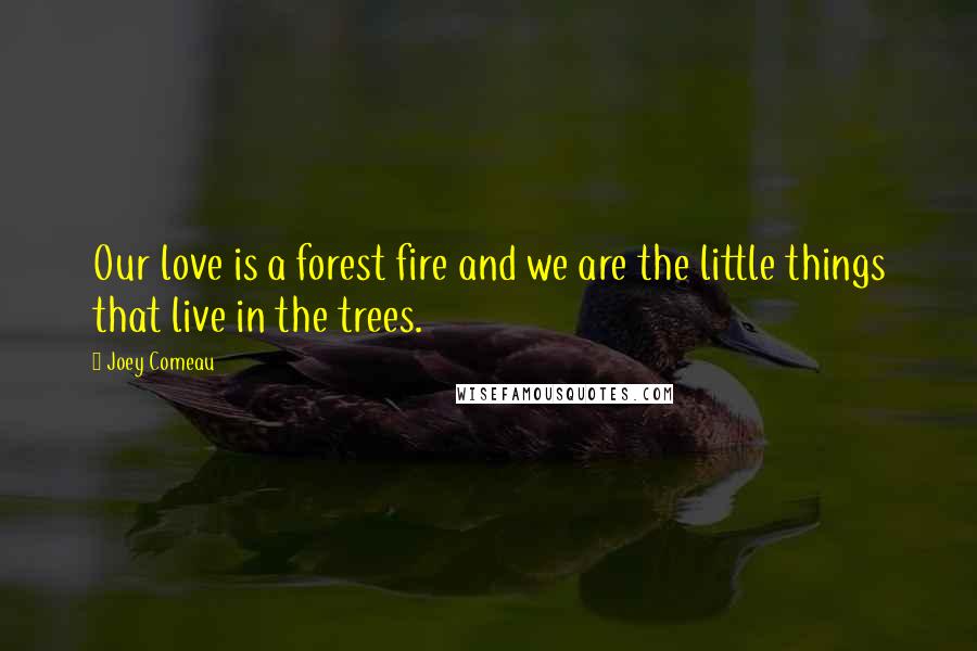 Joey Comeau Quotes: Our love is a forest fire and we are the little things that live in the trees.