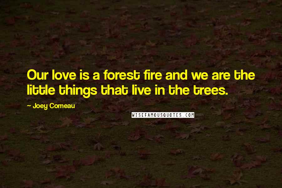 Joey Comeau Quotes: Our love is a forest fire and we are the little things that live in the trees.