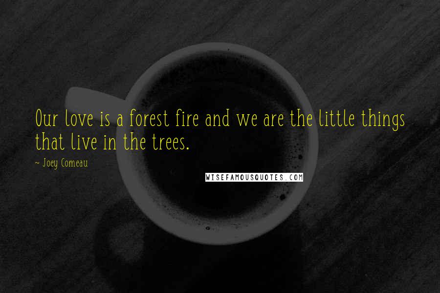 Joey Comeau Quotes: Our love is a forest fire and we are the little things that live in the trees.