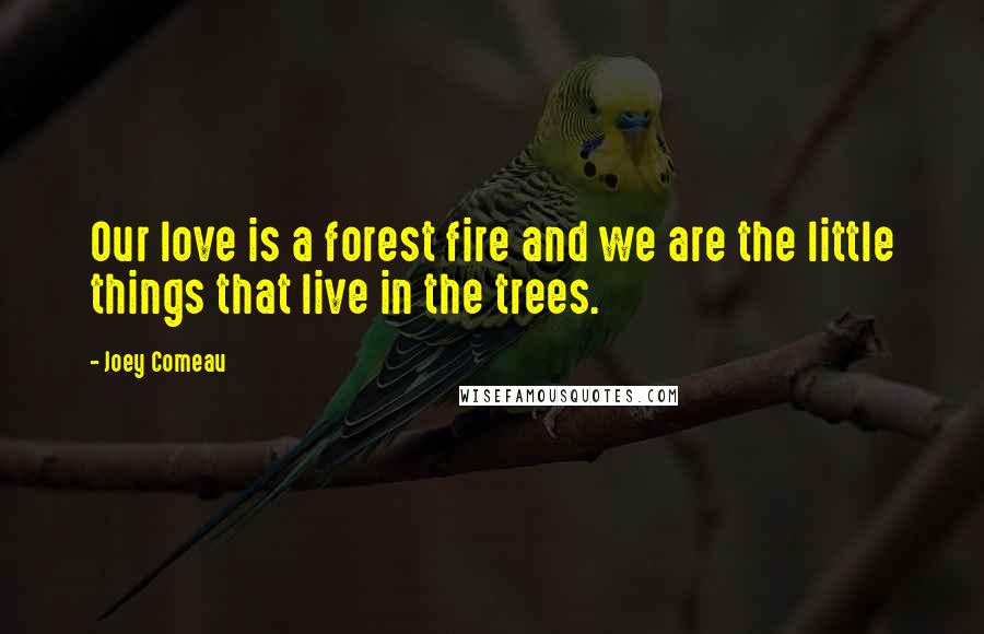 Joey Comeau Quotes: Our love is a forest fire and we are the little things that live in the trees.