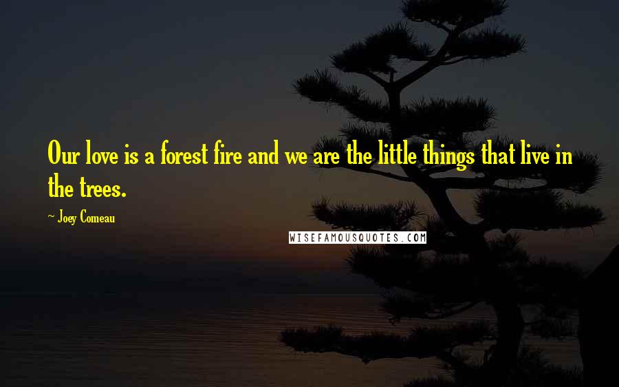 Joey Comeau Quotes: Our love is a forest fire and we are the little things that live in the trees.