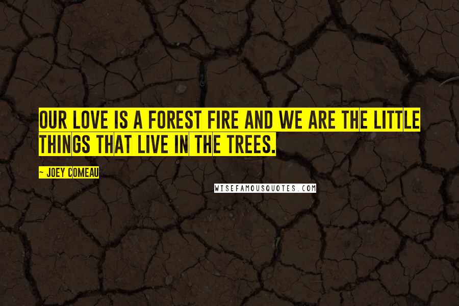 Joey Comeau Quotes: Our love is a forest fire and we are the little things that live in the trees.