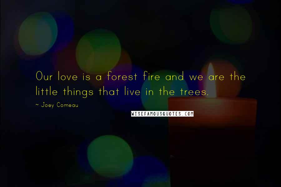 Joey Comeau Quotes: Our love is a forest fire and we are the little things that live in the trees.