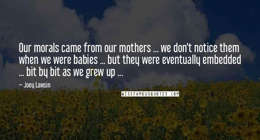 Joey Lawsin Quotes: Our morals came from our mothers ... we don't notice them when we were babies ... but they were eventually embedded ... bit by bit as we grew up ...