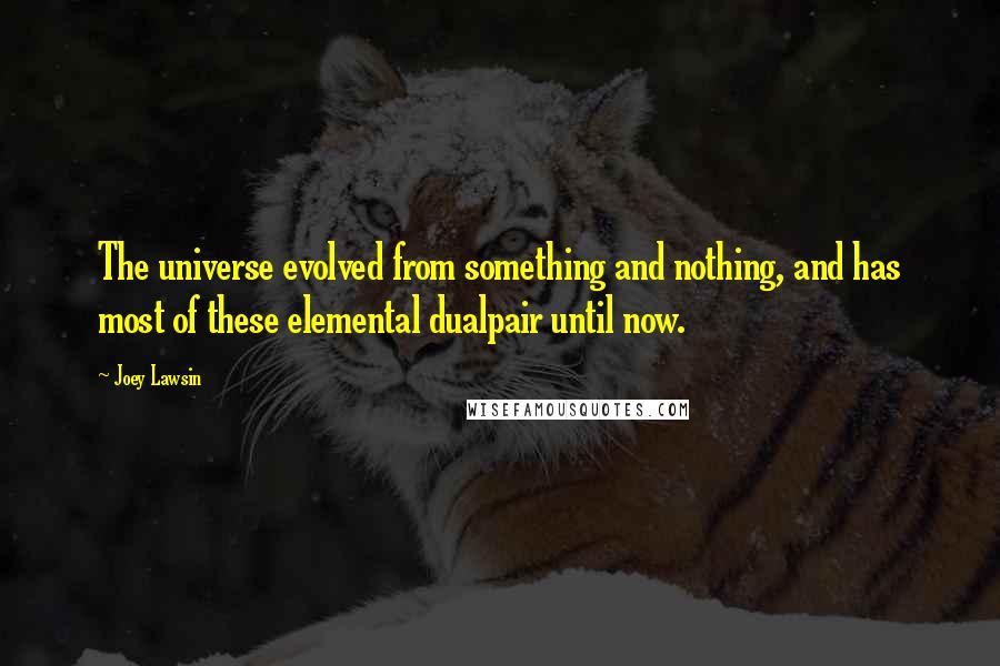 Joey Lawsin Quotes: The universe evolved from something and nothing, and has most of these elemental dualpair until now.