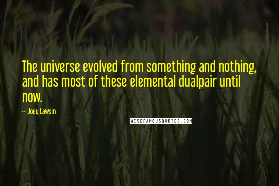 Joey Lawsin Quotes: The universe evolved from something and nothing, and has most of these elemental dualpair until now.