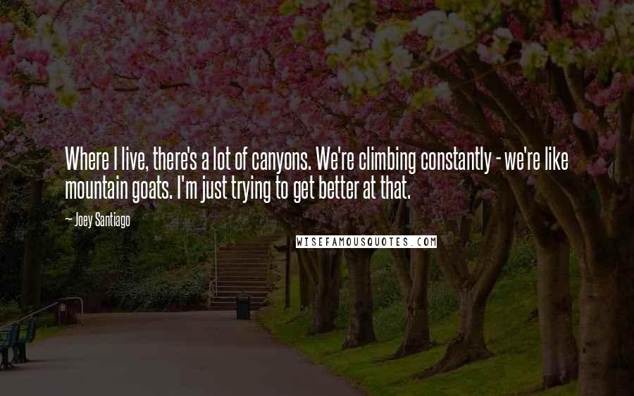 Joey Santiago Quotes: Where I live, there's a lot of canyons. We're climbing constantly - we're like mountain goats. I'm just trying to get better at that.