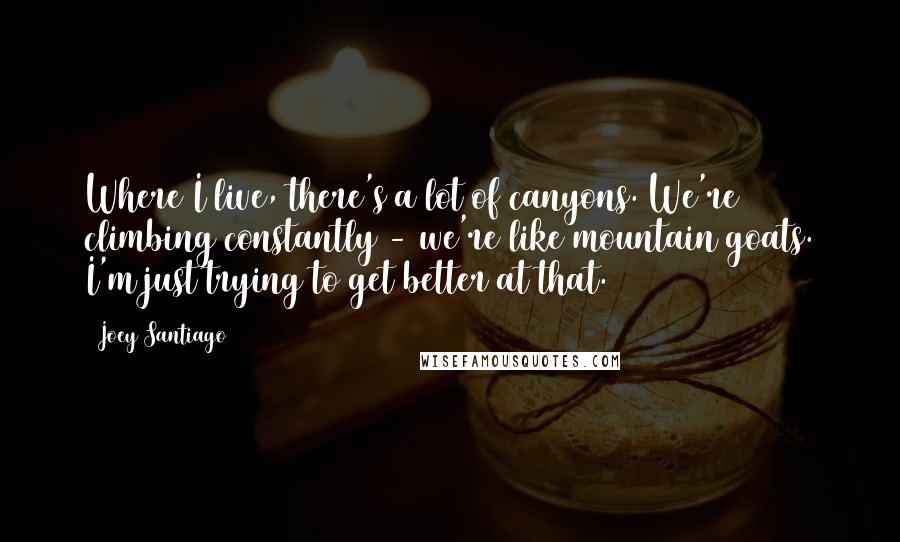 Joey Santiago Quotes: Where I live, there's a lot of canyons. We're climbing constantly - we're like mountain goats. I'm just trying to get better at that.