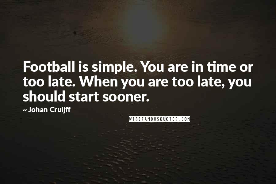 Johan Cruijff Quotes: Football is simple. You are in time or too late. When you are too late, you should start sooner.
