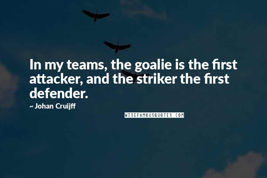 Johan Cruijff Quotes: In my teams, the goalie is the first attacker, and the striker the first defender.