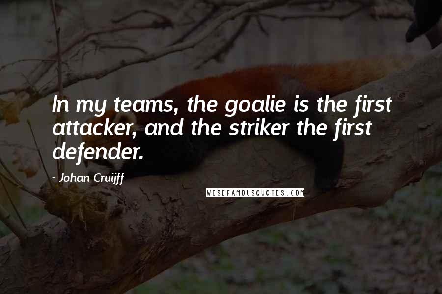 Johan Cruijff Quotes: In my teams, the goalie is the first attacker, and the striker the first defender.