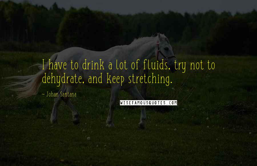 Johan Santana Quotes: I have to drink a lot of fluids, try not to dehydrate, and keep stretching.