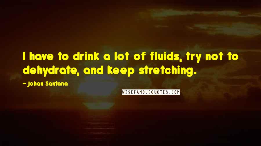 Johan Santana Quotes: I have to drink a lot of fluids, try not to dehydrate, and keep stretching.