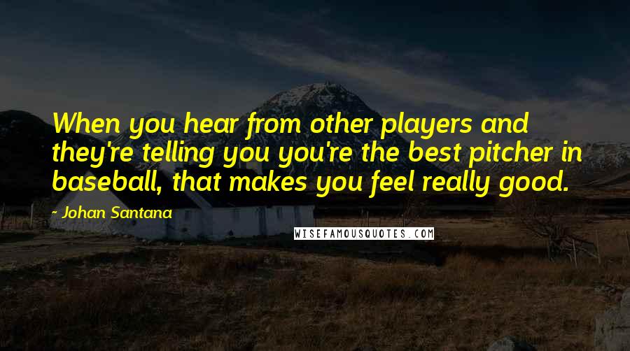 Johan Santana Quotes: When you hear from other players and they're telling you you're the best pitcher in baseball, that makes you feel really good.