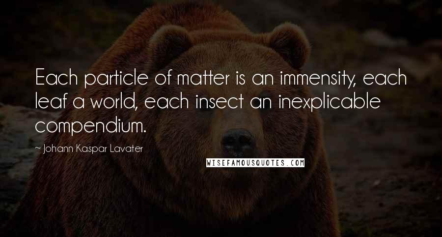 Johann Kaspar Lavater Quotes: Each particle of matter is an immensity, each leaf a world, each insect an inexplicable compendium.