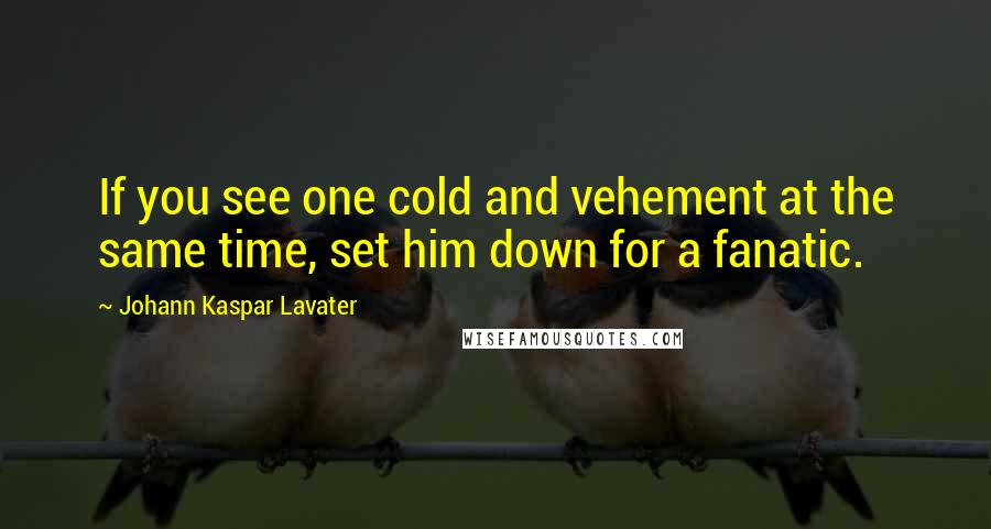 Johann Kaspar Lavater Quotes: If you see one cold and vehement at the same time, set him down for a fanatic.