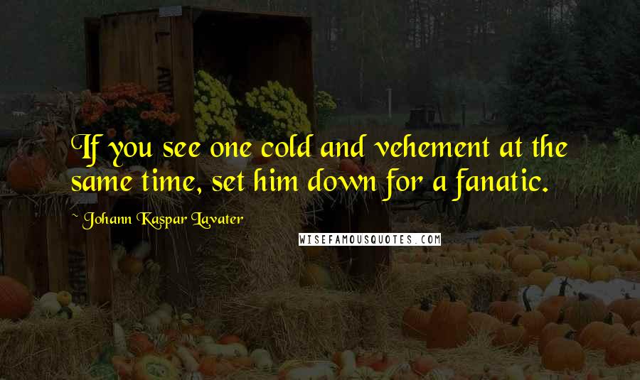 Johann Kaspar Lavater Quotes: If you see one cold and vehement at the same time, set him down for a fanatic.