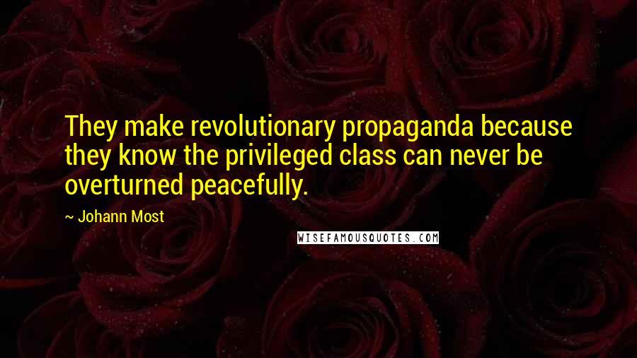 Johann Most Quotes: They make revolutionary propaganda because they know the privileged class can never be overturned peacefully.